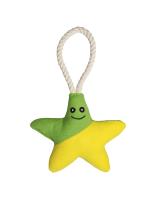 Игрушка Mr.Kranch для собак мелких и средних пород Звездочка с канатом и пищалкой 26х16х5см, зеленая с желтым фото в интернет-магазине SHOP-GROOM.ru