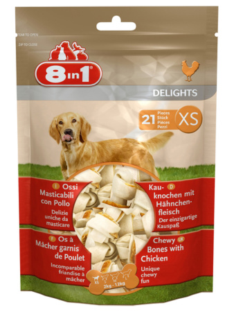 8in1 DELIGHTS XS косточки с куриным мясом для мелких собак 7,5 см 21 шт (пакет) фото в интернет-магазине SHOP-GROOM.ru
