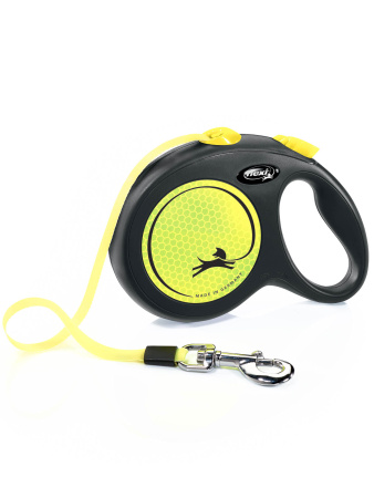flexi рулетка Neon New L (до 50 кг) лента 5 м, светоотражающая, желтый неон фото в интернет-магазине SHOP-GROOM.ru