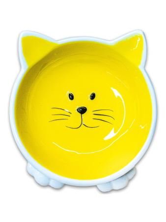 Миска Mr.Kranch керамическая для кошек Мордочка кошки на ножках 100 мл желтая фото в интернет-магазине SHOP-GROOM.ru