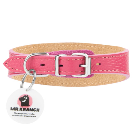 Ошейник Mr.Kranch для собак из натуральной кожи с QR-адресником, 38-45см, розовый фото в интернет-магазине SHOP-GROOM.ru