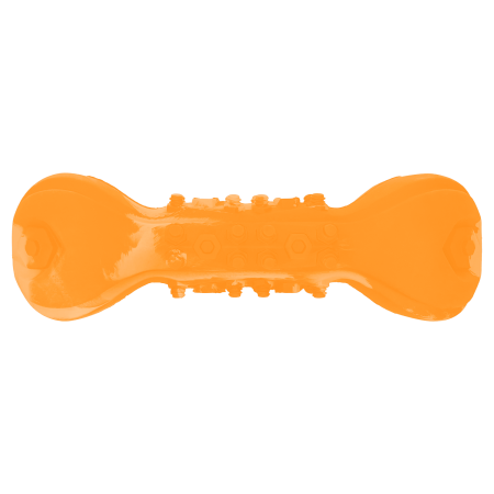 Игрушка Mr.Kranch для собак Гантель дентальная с пищалкой 22 см оранжевая с ароматом бекона фото в интернет-магазине SHOP-GROOM.ru
